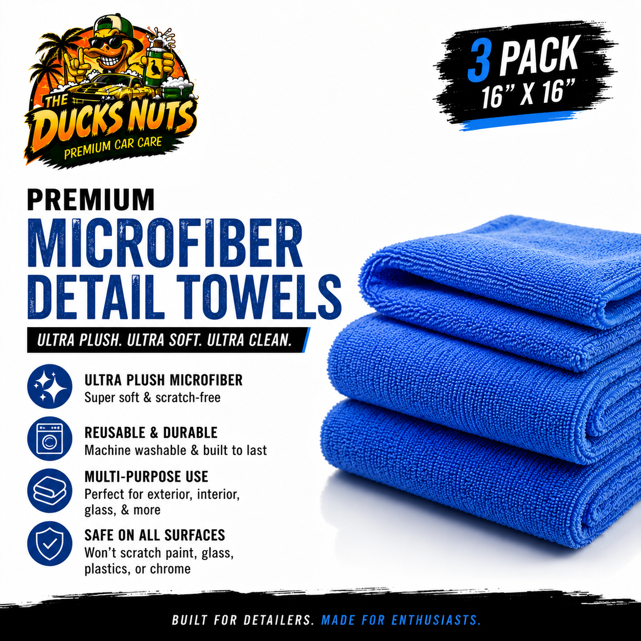 Ducks Nuts Premium Microfiber Detail Towels – 3 Pack