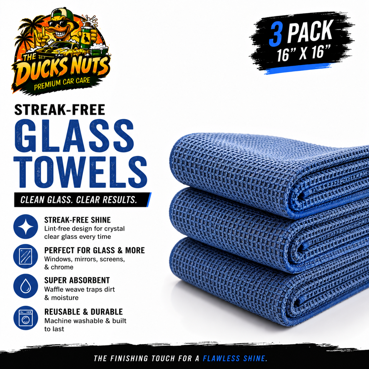 Ducks Nuts Streak-Free Glass Towels – 3 Pack